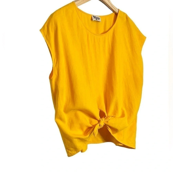 Show Me Your Mumu Katrina Top Size Large Linen Blend Canary Yellow Front Slit - Picture 4 of 8